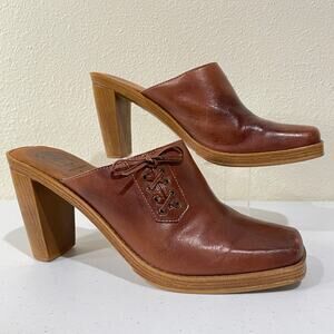 Vintage 90s Y2k Leather Heeled Mules Coastal Cowgirl Cottage Prairie Western 8.5
